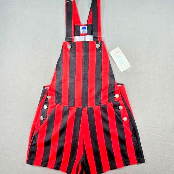 Womens XS Viva La Fete Collegiate Team Shortalls Red and Black Stripes Georgia - Picture 1 of 11